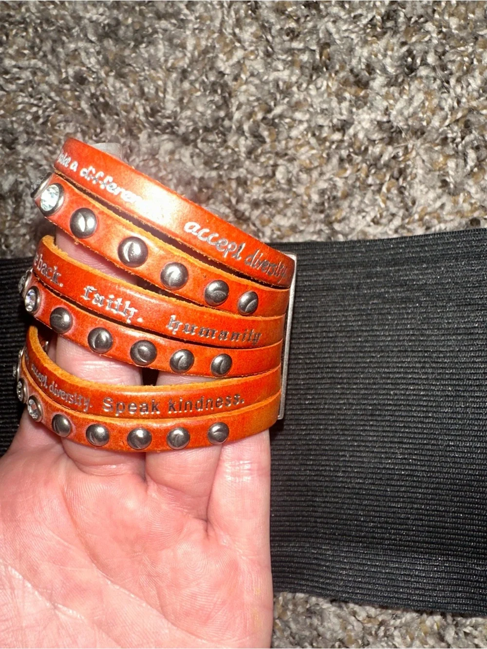 Inspirational Orange Leather Stud Bracelet